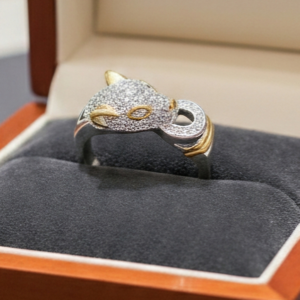Designer Silver & Gold Panther Ring - Picture 2 of 12